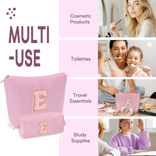 mibasies 2 PCS Initial Makeup Bags for Women: - Birthday Gifts for Teen Girls 11 12 13 14 15 16 Years Old - Preppy Trendy Stuff - Cosmetic Bag for Travel Toiletry - Pink E - Image 4