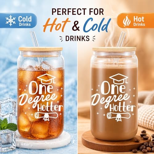 Frerdui Graduation Gift for Her – One Degree Hotter 16oz Glass Cup, Cute Grad Gift for College High School Graduate, Daughter, Niece, Granddaughter, Congrats Graduation Gift - Image 4