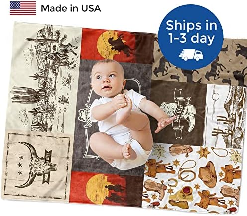 MDPrints Custom Baby Blankets for Boys, Customized Baby Boy Gifts with Name, Personalized Baby Blankets, Soft Plush Fleece (Cowboy HA06A) - Image 3