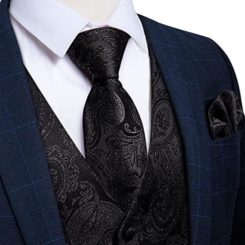 DiBanGu Mens Vest and Tie Set Formal Paisley Waistcoat and Necktie Pocket Square Cufflinks Silk Suit Vest for Tuxedo Wedding - Image 3