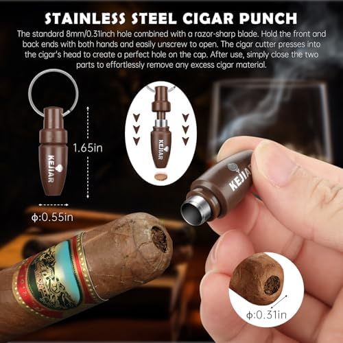KEJIAR Cigar Humidor Case, Portable Cigar Box with Straight Cutter, V Cutter, Hole Puncher, Humidifier Packs, Travel Humidor and Cigar Accessories Gift Set Leather Cigar Case (Brown) - Image 6