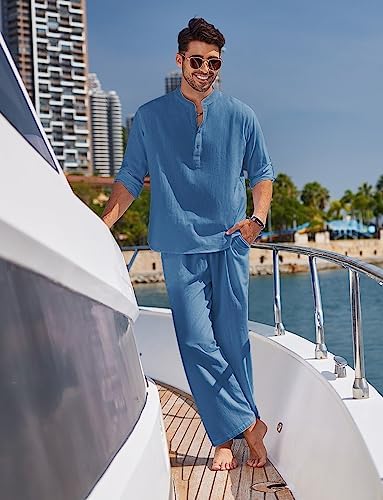 COOFANDY Men’s 2 Piece Cotton Linen Set Casual Beach Outfits Long Sleeve - Image 2