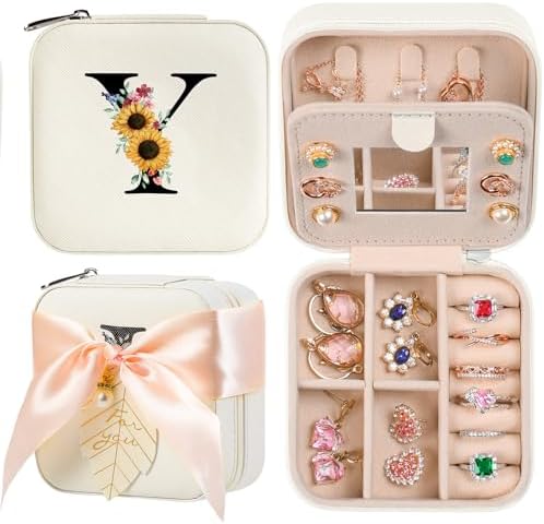 AYGXU Travel Jewelry Box for Women and Girls - Small Case With Initial A-Z - Teacher Gifts by AYGXU