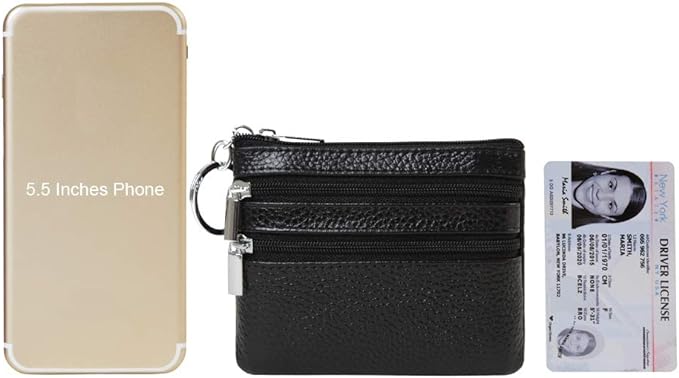 Women's Genuine Leather Coin Purse Mini Pouch Change Wallet with Keychain