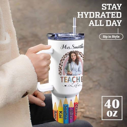 Teacher Gifts For Women Men, 40oz Personalized Stainless Steel Tumbler with Handle and Straw For Teacher Appreciation Gifts from Students, Custom Teacher Tumbler for Teachers Day, Birthday - Image 4