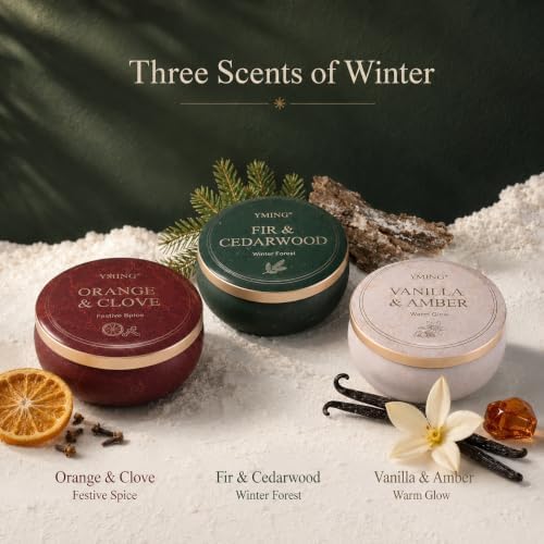 YMING Winter Scented Candle Gift Set, 3 Pack 14 oz Each-3 Wick Soy Candles - Image 3