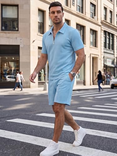 Men's Summer Outfits 2-Piece Polo Short Sets Shirt Sweatsuit - Image 2
