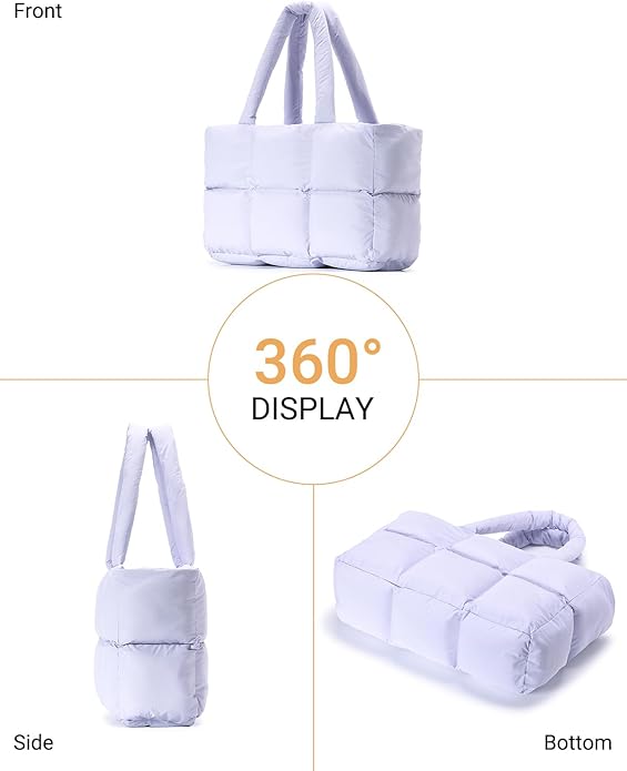 Herald Puffer Tote Bag for Women, Large Quilted Puffy Handbag Lightweight Satchel Purse with Cup Holder & Compartment