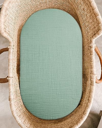 Muslin Bassinet Sheets 1 Pack, 33" x 17", (Sage) - Image 2