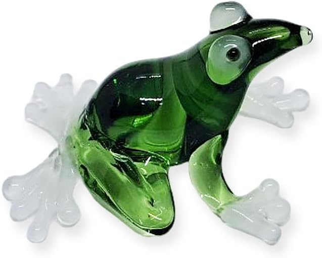 WitnyStore 1" Green Frog White Feet Artistic Blown Glass Figurine Premium Hand-Blown Statue Tabletop Decoration Unique Collectible for Adult Collectors Handcrafted Elegant Home Room Decor