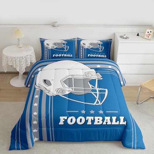 Erosebridal Football Comforter Set Full, Kids Sports Bedding, Sport City Style Bedding Set Boys Sports Rugby Game Comforter Sports Team Blue White Stars and Stripes Duvet Set - Image 3