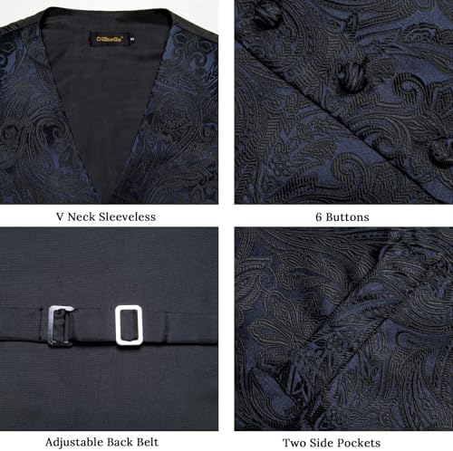 DiBanGu Mens Vest and Tie Set Formal Paisley Waistcoat and Necktie Pocket Square Cufflinks Silk Suit Vest for Tuxedo Wedding - Image 4