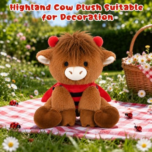Ladybug Highland Cow Plush Toy-9inch Highland Cow Stuffed Animal - Image 2