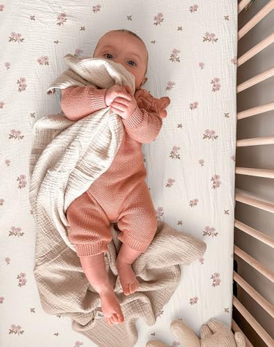 Muslin Bassinet Sheets 2 Pack, 33" x 17", (Vintage Blossom & Pink) - Image 6