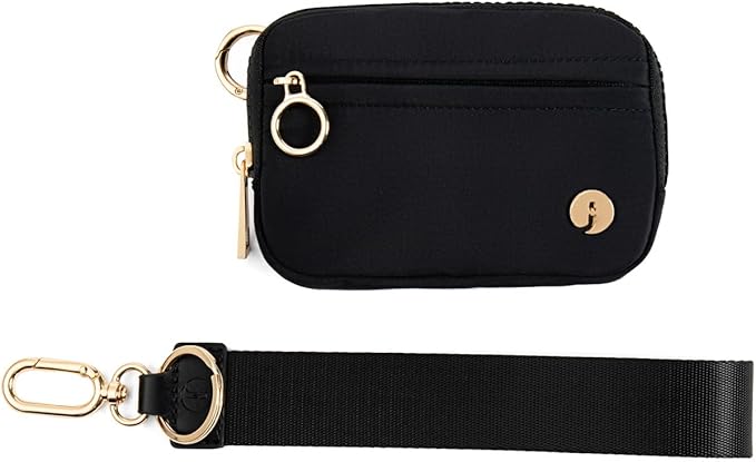 Wristlet Keychain Wallets for Women RFID Blocking Credit Card Holder Small Zipper Coin Purse Change Pouch with ID Window and Detachable Wrist Strap Black