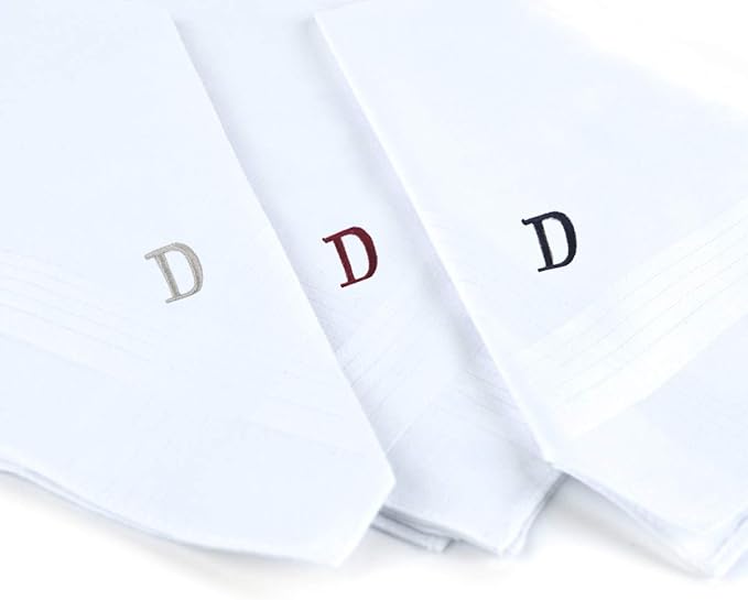 Initial Handkerchief for Men, Monogrammed Boxed 3 Piece Set,100% Cotton