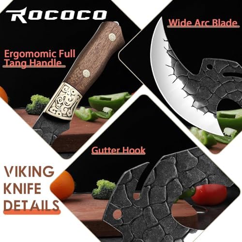 ROCOCO Viking Cleaver Knife Birthday - Full Tang Kitchen Axe Gift Men - Image 3