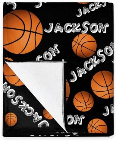 Personalized Baby Blankets for Girls Boys, Custom Baby Blanket with Name Swaddle Toddler Fleece Blanket Personalized Gift Black Basketball Text - Image 5