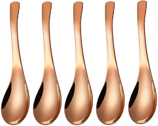 5 PCS Stainless Steel Soup Spoons, Mirror Finish, Kitchen & Dessert Spoons (Rose Gold)