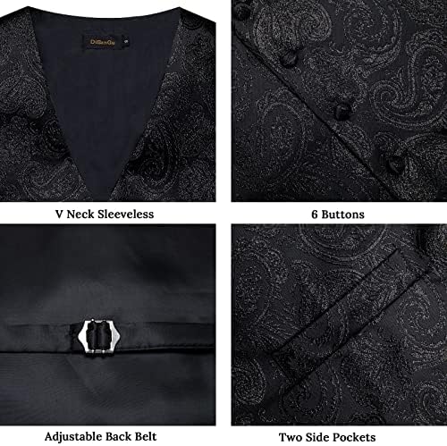 DiBanGu Mens Vest and Tie Set Formal Paisley Waistcoat and Necktie Pocket Square Cufflinks Silk Suit Vest for Tuxedo Wedding - Image 4