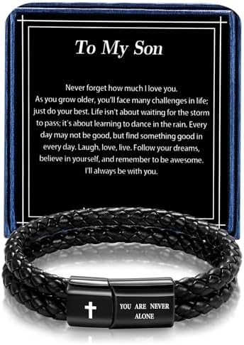 Christian Bracelet for Men, Bible Verse Leather Cross Gift for Men - Image 2