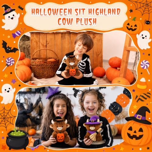 Halloween Plush- 10inch Highland Cow Stuffed Animals Toy Holding a Pumpkin - Image 5
