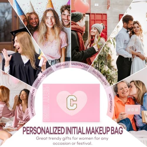 mibasies 2 PCS Initial Makeup Bags for Women: Cosmetic Bag for Travel Toiletry - Birthday Gifts for Teen Girl Gifts Trendy Stuff - Graduation Teacher Gift for Girlfriend -Lattice Pink C - Image 6