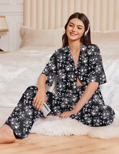 Ekouaer Women Pajamas Set Button Down Sleepwear Short Sleeve Pjs Long Pants - Image 4