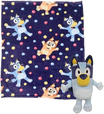 Northwest Bluey Character Hugger Pillow & Silk Touch Throw Blanket Set, 40" x 50", Hooray by Northwest