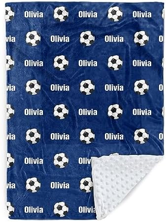 Custom Soccer Blanket - Personalized Name with Soccer Patterns - Soft Plush Flannel Blanket with Double Layer Dotted Backing for Baby Toddler Kids Teen Boys Girls Gifts Blue by Duckbe