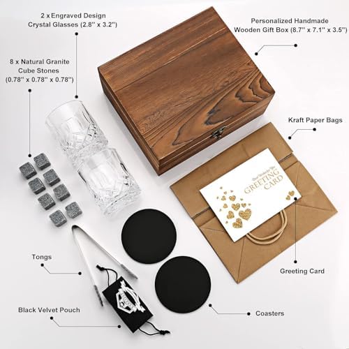 Whiskey Stones and Whiskey Glasses Set, Unique Gifts for Men with Wood Box - Image 2