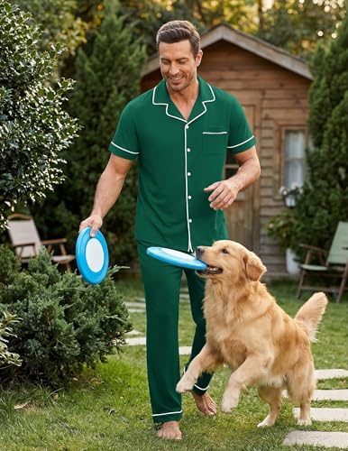 Ekouaer Men's Cotton Pajama Set Short Sleeve Button Down Sleepwear Pjs - Image 3
