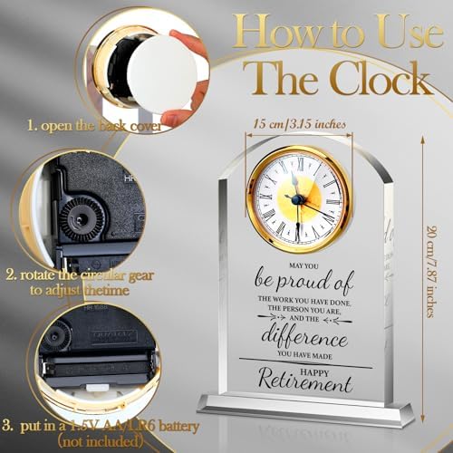 Landical Retirement Clock Gifts for Women Men Happy Desk Acrylic Clock - Image 3
