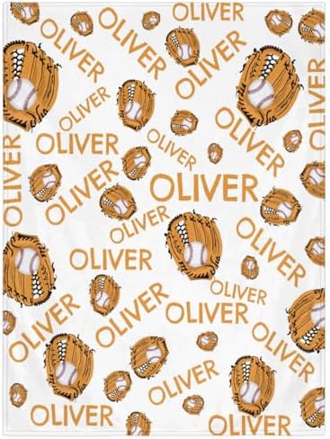 Personalized Baby Blankets for Girls Boys, Custom Baby Blanket with Name Swaddle Toddler Fleece Blanket Personalized Gift White Baseball Mitt Text by RIRIX