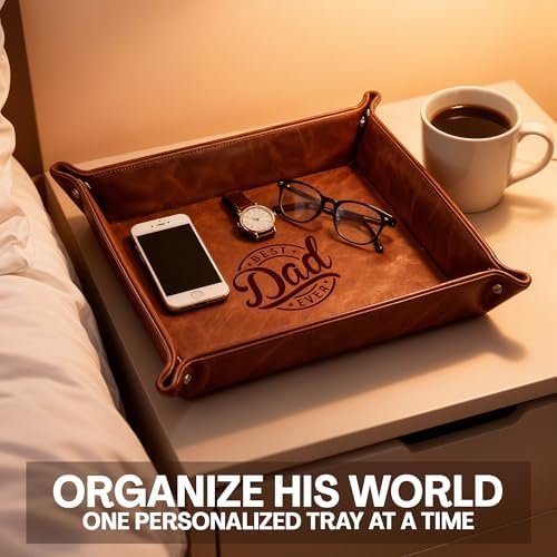 Leather Valet Tray for Best Dad – Personalized Engraved Catch All Tray with Custom Name or Initials – Unique Leather Organizer Gift for Father’s Day, Birthday, or Christmas from Daughter, Son, or Wife - Image 5