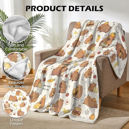 Capybara Gifts Blanket - 50 x 60 Inch Cozy Blankets Capybara Throw Blanket for Kids Boys Girls, Soft Flannel Blankets for Bed Couch, Kapibara Sofa Stuff Decor for Women Teens, Gift for Kapibara Lover - Image 3