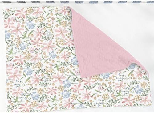 Boho Floral Baby Blankets for Girl Boy Pink Blossom Leaves Soft Mink Dotted Backing Double Layer Swaddle Receiving Blanket Spring Wildflowers Plant Bed Throws for Newborn Toddler Crib Stroller 30x40 - Image 3