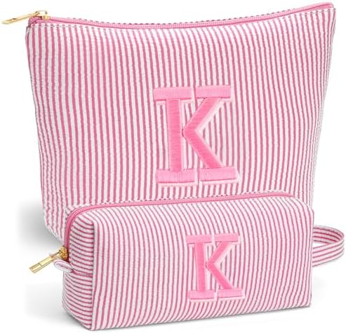 Travel Makeup Bag Set - Initial Cosmetic Bag Cute Stuff, Gifts by Fohufo