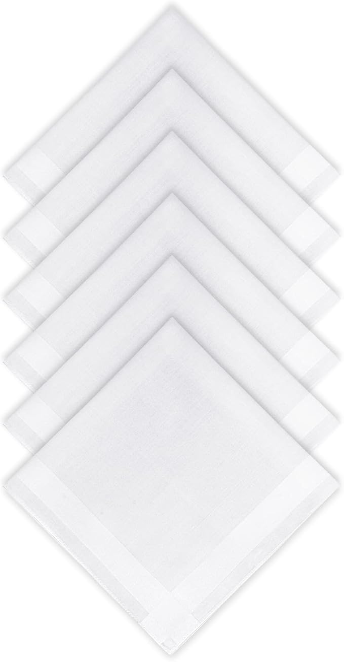 Zenssia Men's Pure Cotton Handkerchiefs with Hem, Bulk Set Hankies