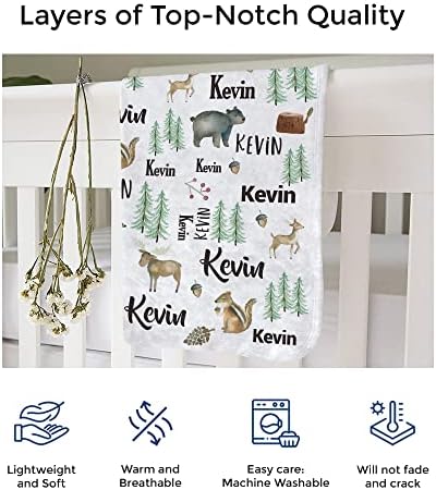 MDPrints Woodland Personalized Baby Blankets for Boys, Personalized Baby Gifts with Name, Customized Baby Blanket, Newborn Boy Gift, Soft Fleece - Image 4