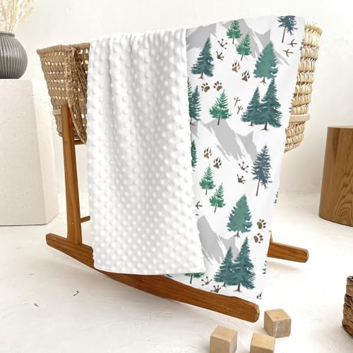 Vintage Trees Paw Mountain Baby Blankets for Girl Boy Pine Trees Animal Tracks Soft Mink Dotted Backing Double Layer Swaddle Receiving Blanket Toddler Nature Wildlife Nursery Bed Blanket Crib 30x40 - Image 6