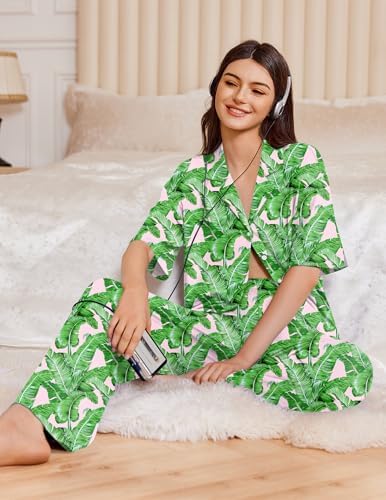 Ekouaer Women Pajamas Set Button Down Sleepwear Short Sleeve Pjs Long Pants - Image 4