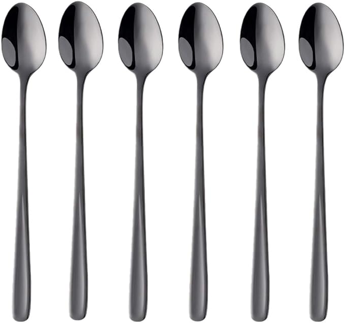 Buyer Star Long Handle Iced Tea Spoons Set of 6, 8 inch 18/10 Coffee Spoon Sets for Mixing, Cocktail Stirring, Tea, Coffee, Milkshake, Cold Drink