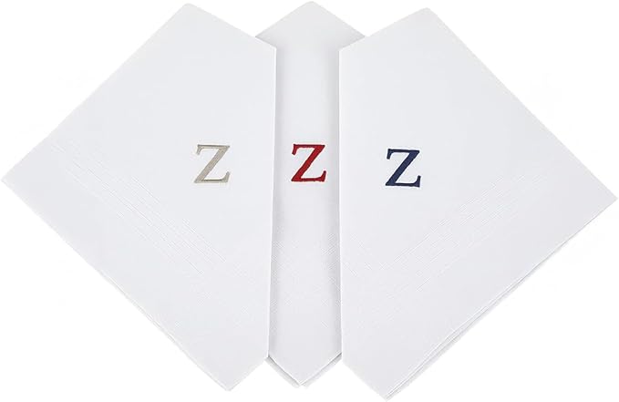 Initial Handkerchief for Men, Monogrammed Boxed 3 Piece Set,100% Cotton