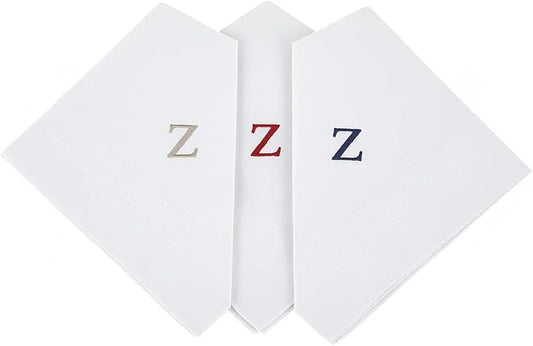 Initial Handkerchief for Men, Monogrammed Boxed 3 Piece Set,100% Cotton