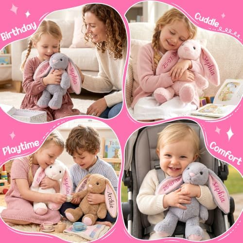 Personalized Bunny Stuffed Animal with Name, Custom Baby Bunny Plush Toys - Image 3