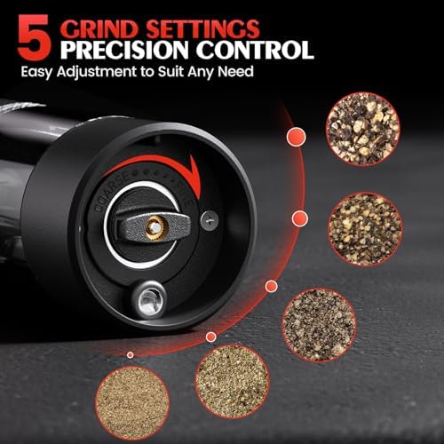 Electric Salt and Pepper Grinder Set Automatic Grinder for Kitchen Battery Pepper Mill Shakers Adjustable Coarseness Upgraded Larger Capacity with Led Gifts for Mom - Image 2
