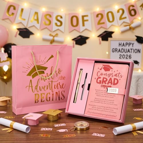 Christmas 2026 Congrats Grad Birthday Gift Pink Leather Notebook with Pen - Image 6