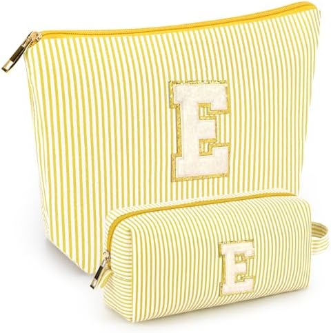 mibasies 2 PCS Initial Makeup Bags for Women: Cosmetic Bag for Travel Toiletry - Personalized Cute Makeup Pouch - Gifts for Grilfriend Wife Moms Bridesmaid - Retirement Travel Gifts - Yellow E by mibasies