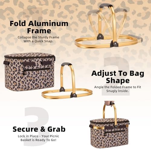 Picnic Basket, 22L Insulated Cooler Foldable, Thick, Leopard Print - Image 3